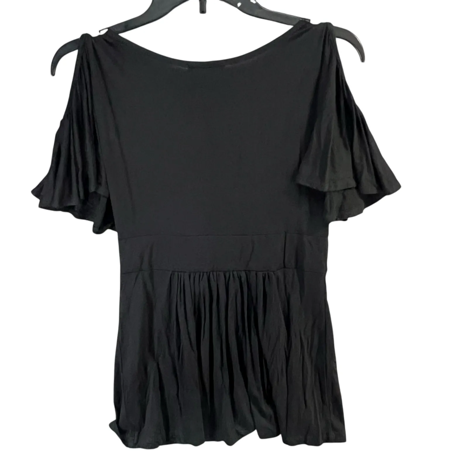 Y2K Soprano Babydoll Top Womens M Black Cold Shoulder Empire Flowy Whimsygoth - Image 5