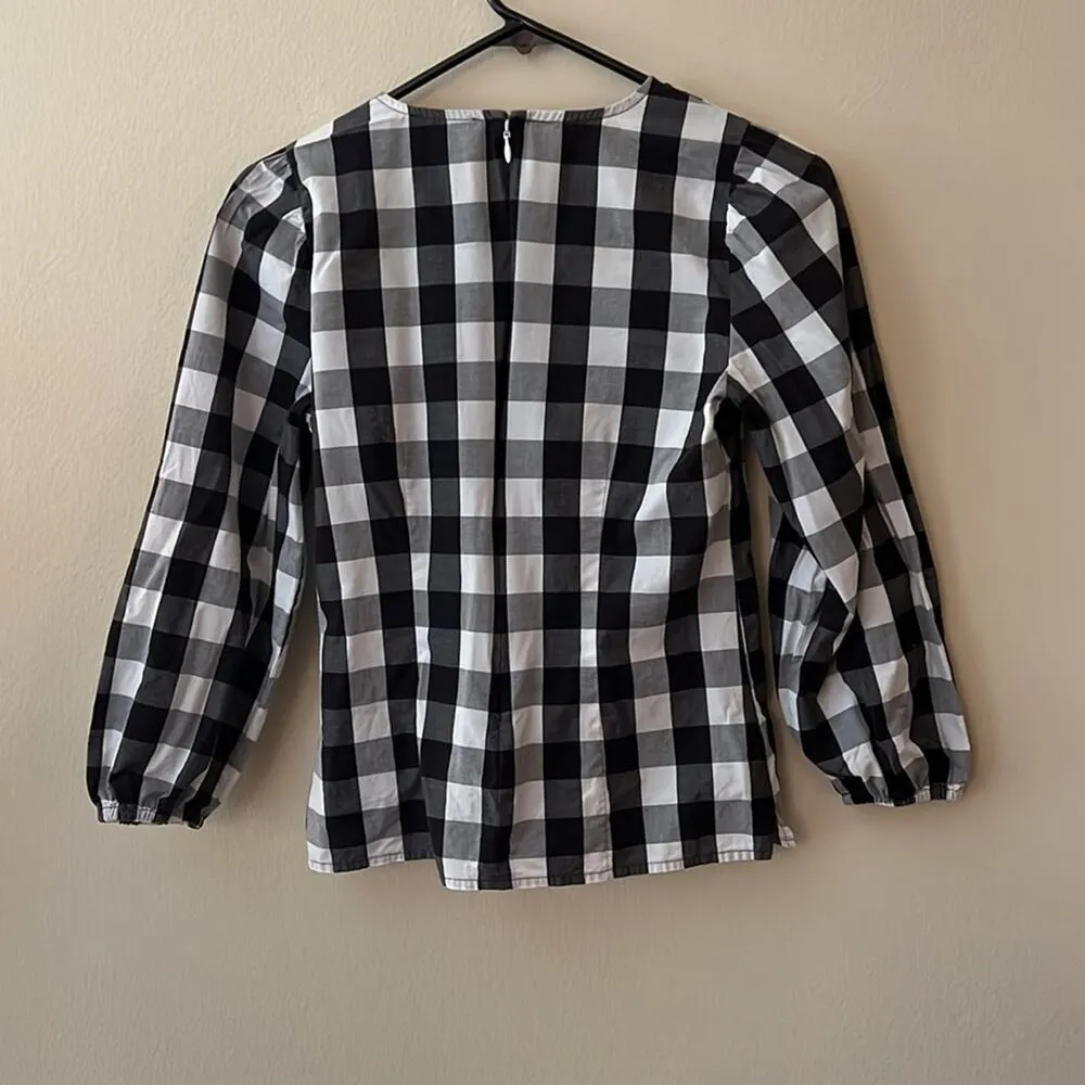 J. Crew Gingham Puff Sleeve Oversized Blouse Size 00 - Image 5