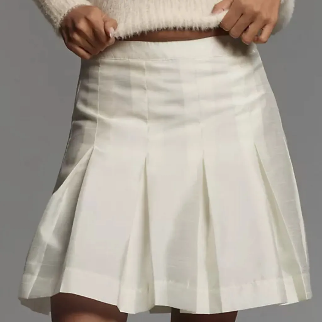 Anthropologie Maeve Pleated Taffeta Mini Skirt (NEW Ivory Size 14) - Image 3