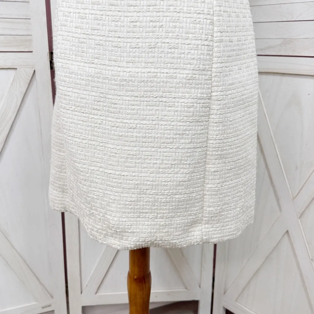 H&M Boulce Tweed Short Sleeve Sheath Dress‎ Ivory Shimmer Medium - Image 7
