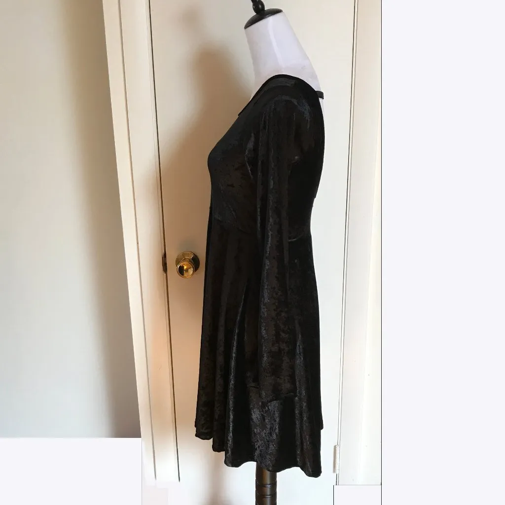 Black & Greige Gothic Lolita Halloween Black Velvet Doll Dress XS - Image 3