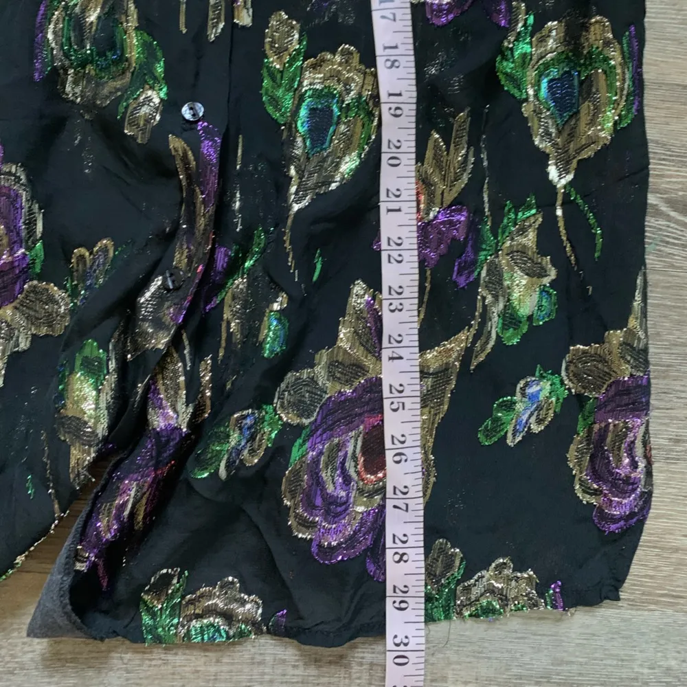 Teddi of California Black Metallic Floral Blouse L Size L - Image 6