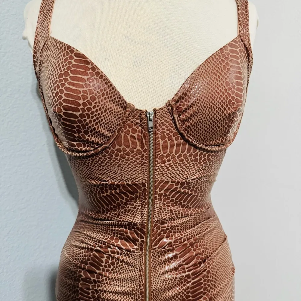 Queen Maria Women Brown Sleeveless Sweetheart Neck Zippered Night Out Dress Sz S - Image 3