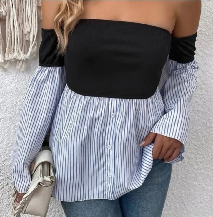 NWT,  Women’s Off Shoulder Bell Sleeved Colorblock Top. - Image 7