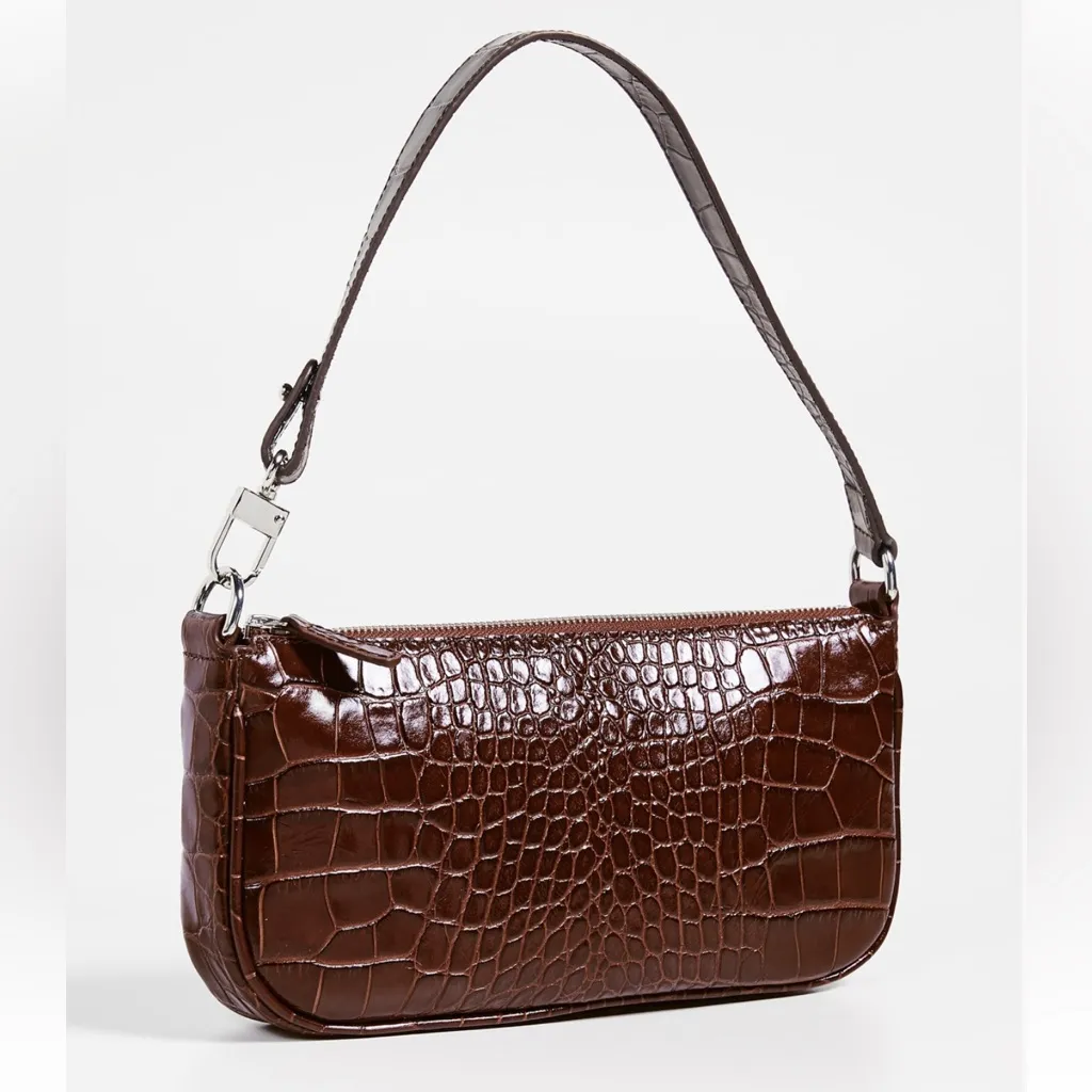 New BY FAR Rachel Nutella Croco Embossed Shoulder Bag Brown - Image 2