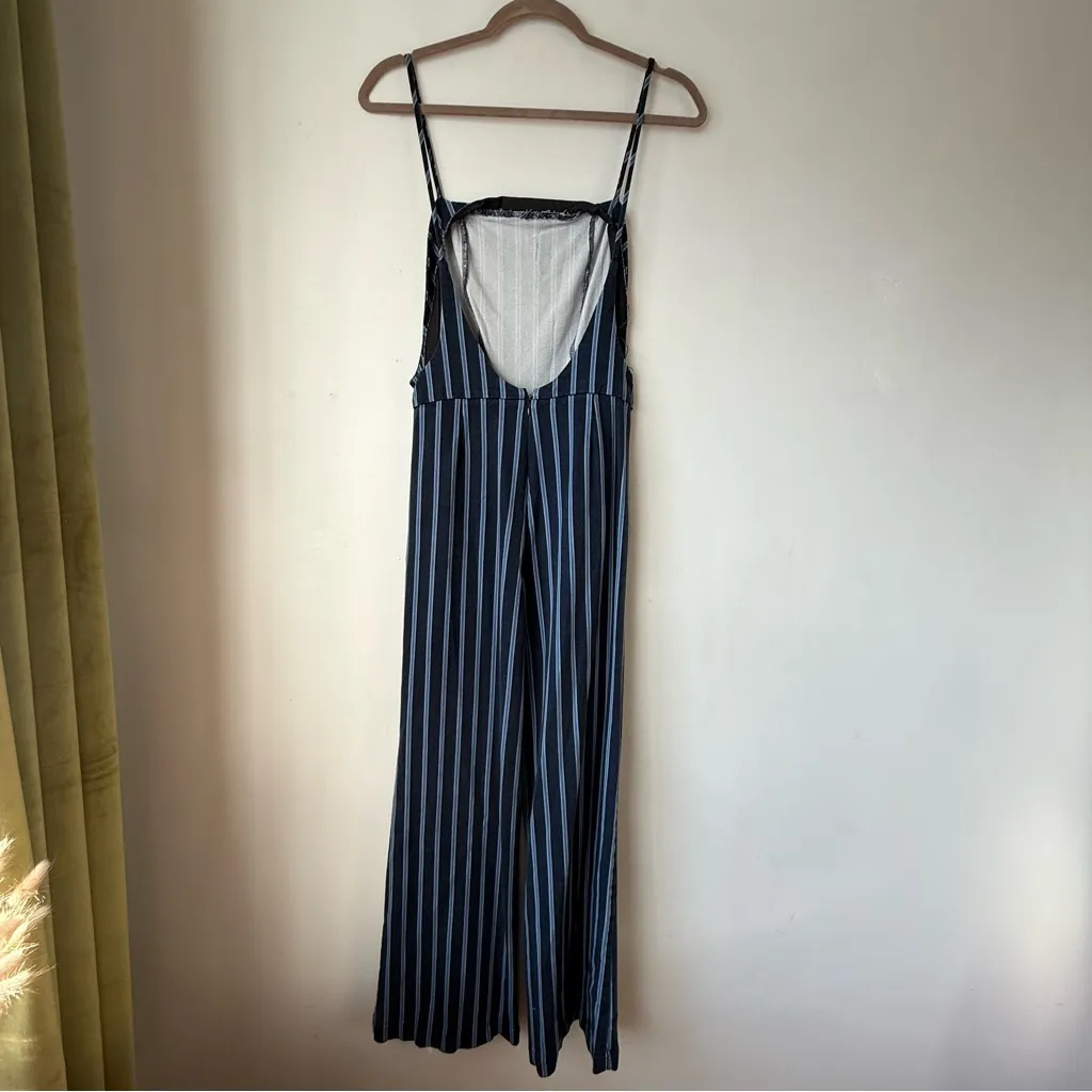 Reformation Guatemala Navy Blue Stripe Cropped Jumpsuit 8 - Image 4