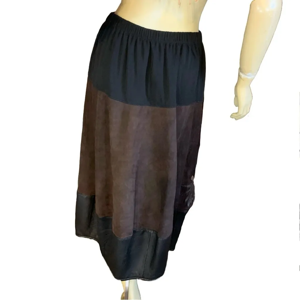 VINTAGE GROWNBEANS KAREN GRONER HAND CRAFTED BLACK & BROWN LEATHER SKIRT (L) Size L - Image 6