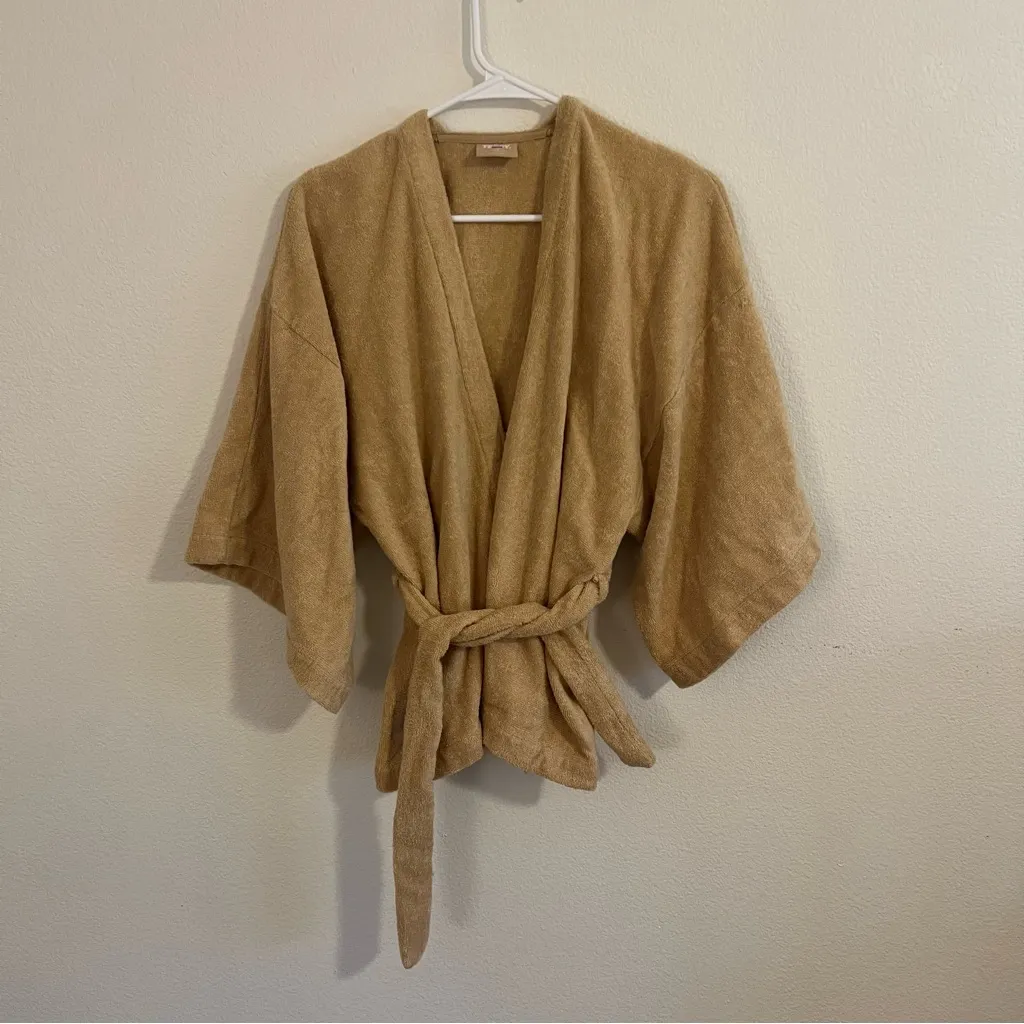 Terry Towelling Terry Cloth Kimono Top Tan Size M - Image 6