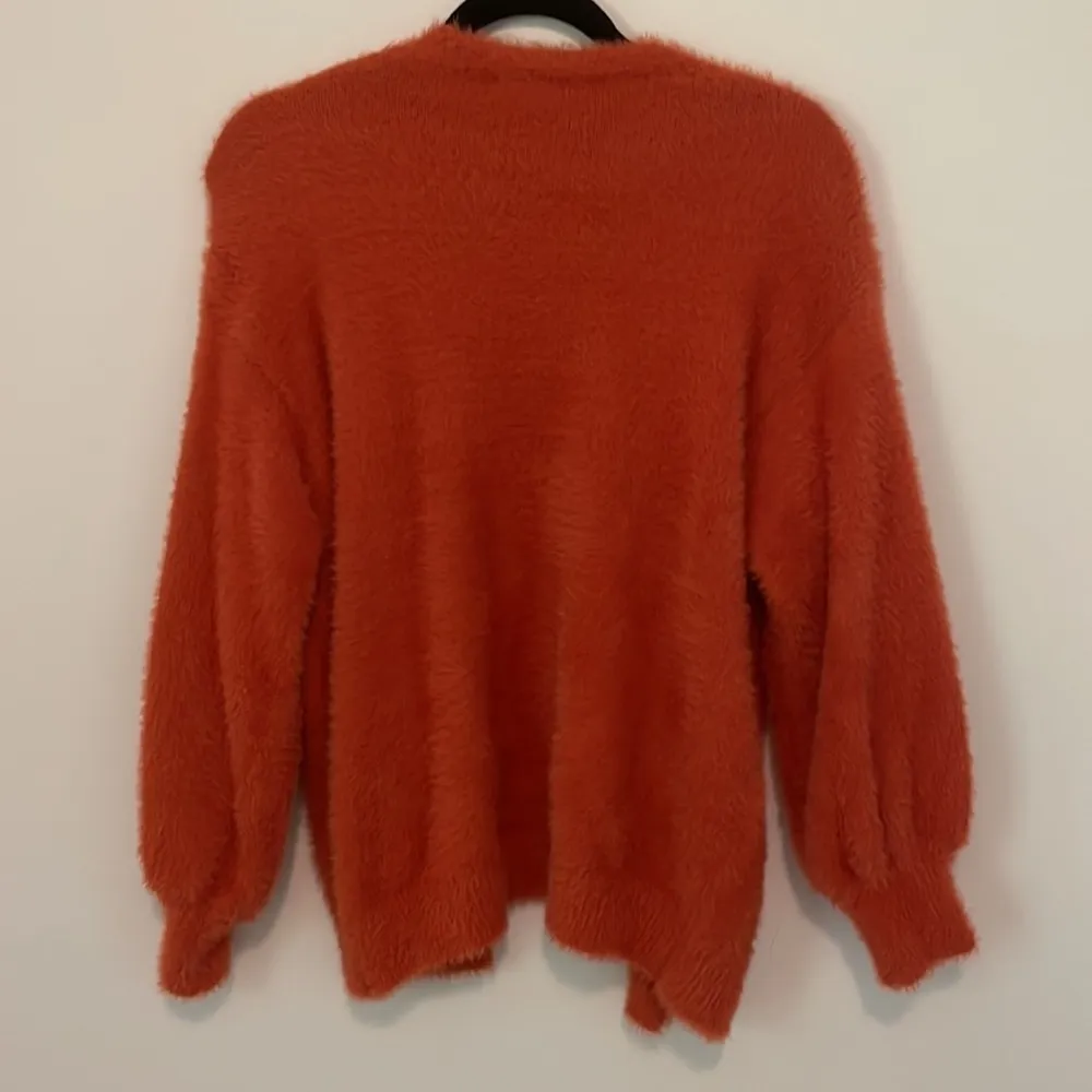 Moon River Orange Red Eyelash Cardigan Sweater - Image 6
