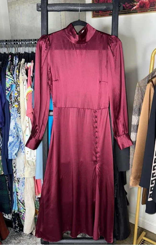 Reformation Maple Silk Midi Dress Plum Burgundy - Image 8
