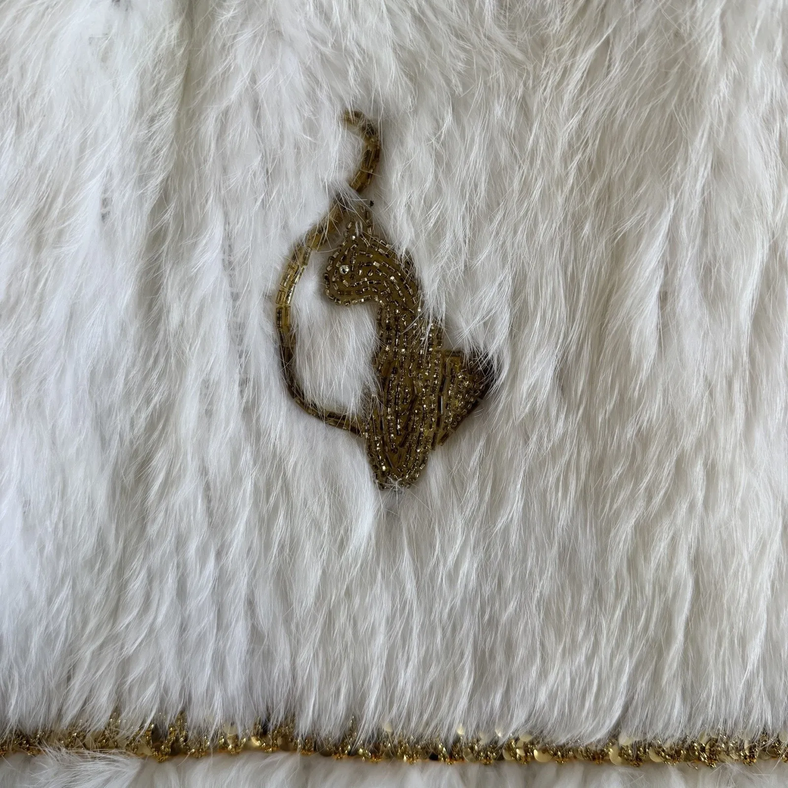 Vintage Baby Phat Rabbit Fur Y2K Cream Gold Metallic Logo Shrug - Image 4