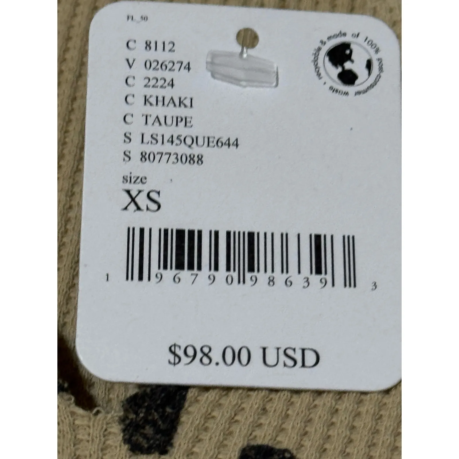 Daydreamer New Queen Thermal XS Khaki Taupe Long Sleeve Top - Image 4