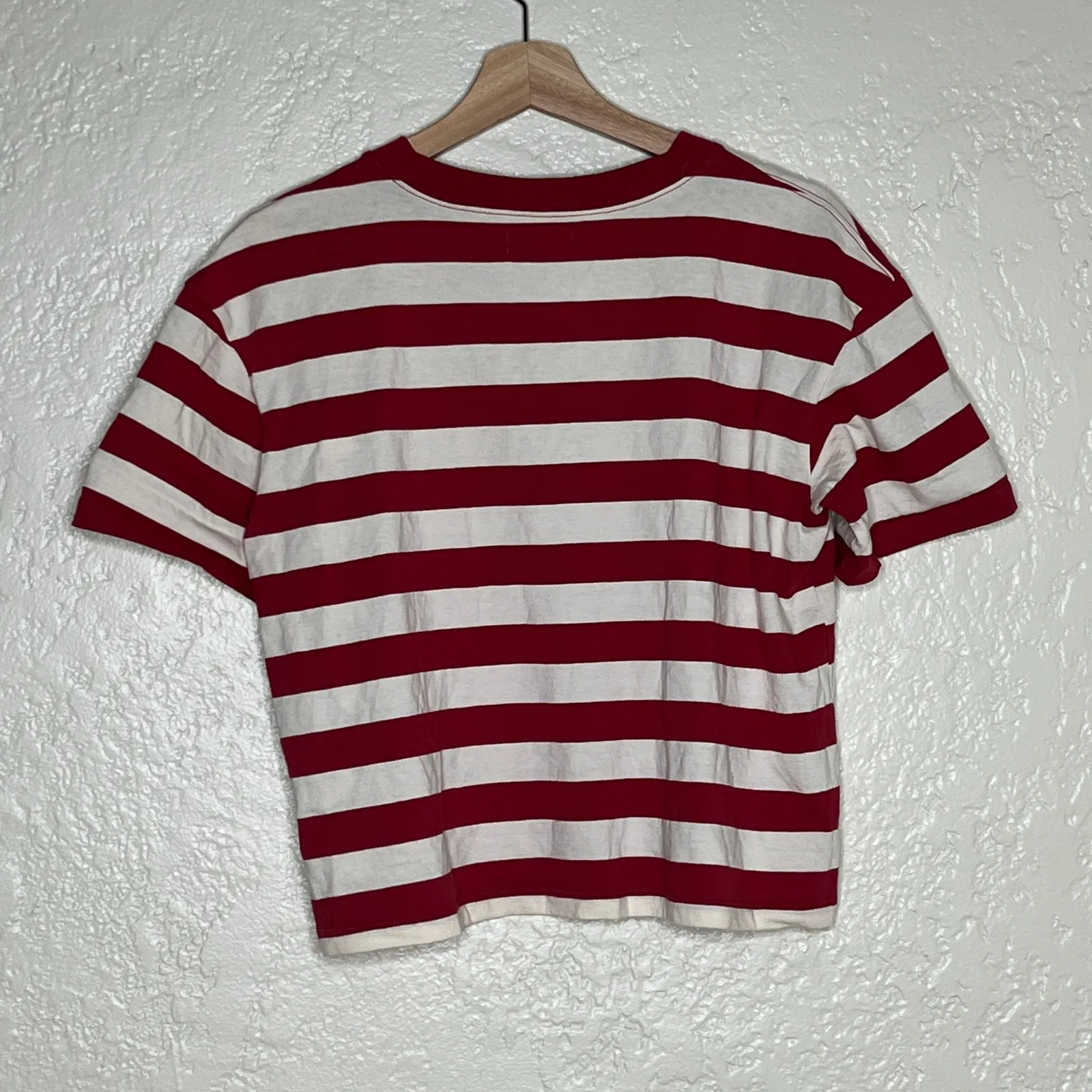 Madewell Women’s Easy Crop Tee Murph Stripe Crimson Cropped Boxy T-Shirt Small - Image 3