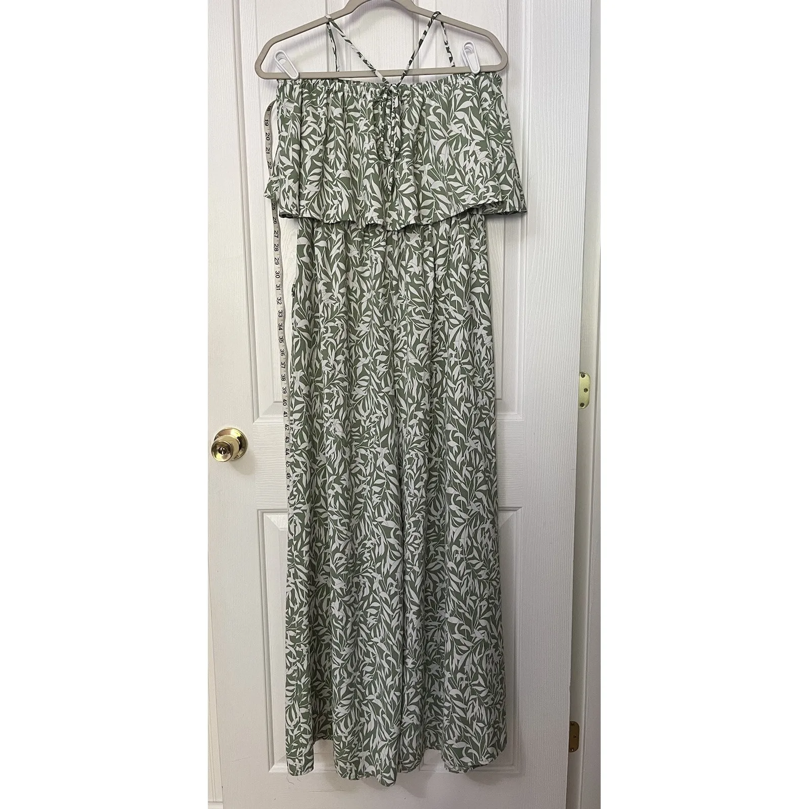 Hailey & Co Jumpsuit Sz L Green Vine Print Halter Wide Leg "My Next Adventure" - Image 8