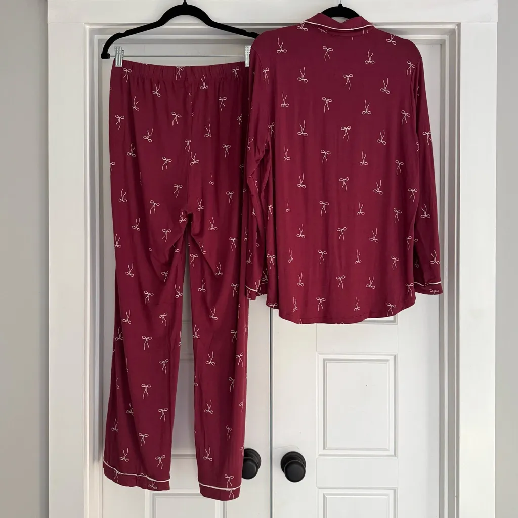 Old Navy Sunday Sleep Knit Long Sleeve Jersey Pajama Set, Bows - Medium - Image 4