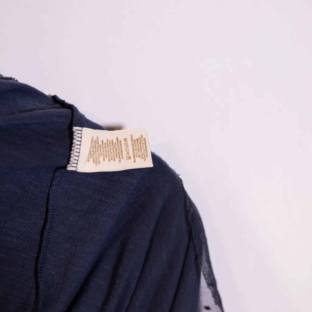 Free People Tulle Mesh Floral Flower Cross Front Tank Top Blouse Navy Blue XS - Image 3