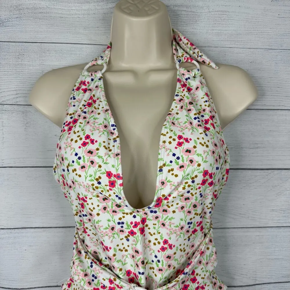 Lulus Womens size Medium Vacation Calling White Floral O-Ring One Piece Swimsuit - Image 4