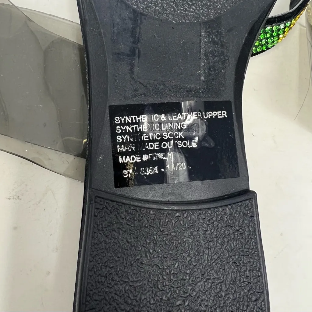 Kurt Geiger Dawn Rainbow Sandals Size 37 Black Clear Strap Slip On Flats - Image 7