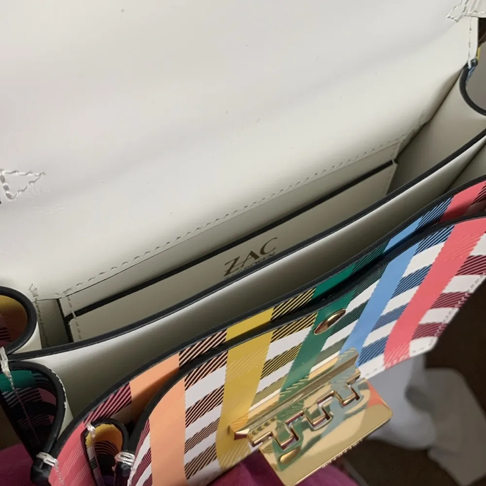 ZAC Zac Posen Earthette Mini Accordion Multicolored Gingham Leather Crossbody - Image 8