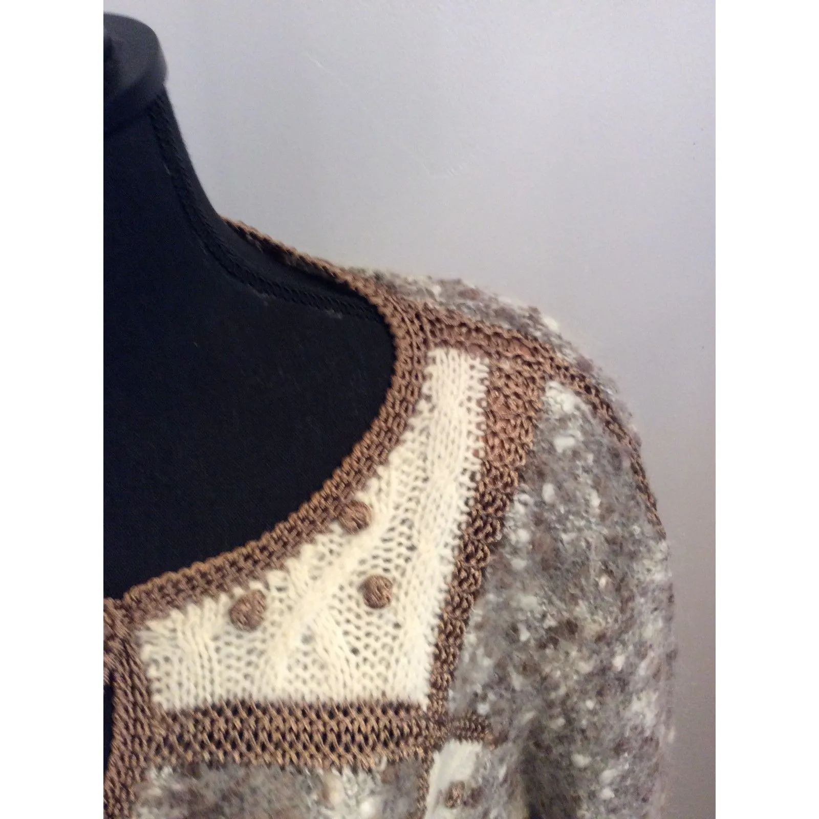 Wool Blend vintage button up cardigan Crochet Angela Baraldio M/L Brown Size L - Image 7