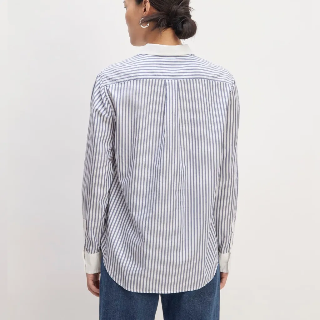 EVERLANE The Must-Have Shirt in Silky Cotton  Mariner Blue White Stripe Size 0 - Image 5