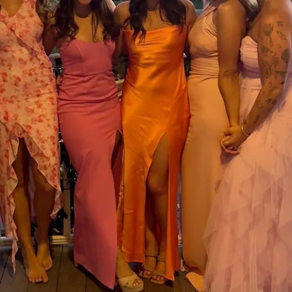 Bec & Bridge Annika Dress Sleeveless Cowl Neck Satin Slip Maxi Gown‎ Orange 4 - Image 8