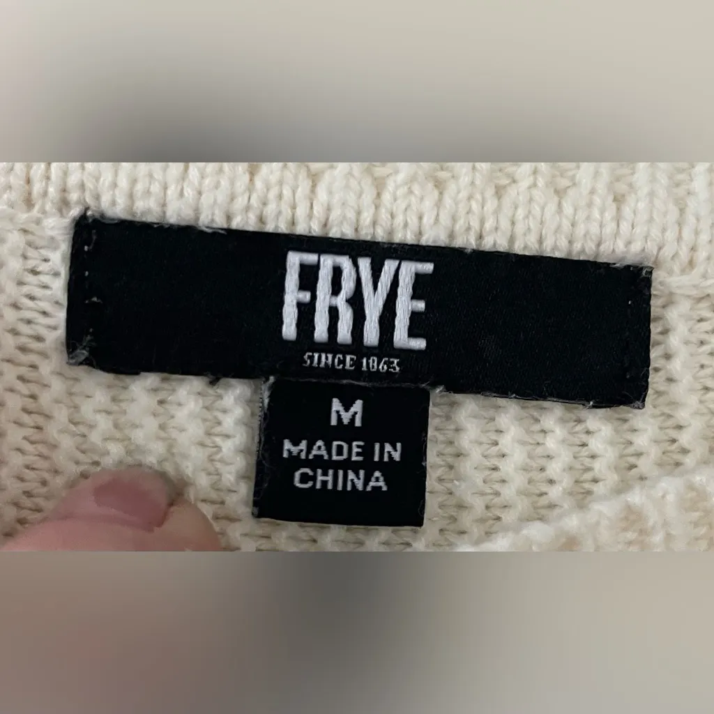 FRYE 100% cotton cream open knit short sleeve, pullover, crew neck sweater; M - Image 4