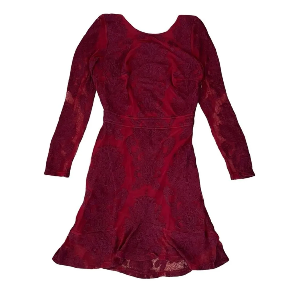 For Love & Lemons Women’s A Night to Remember Red Lace Long Sleeve Mini Dress XS - Image 11
