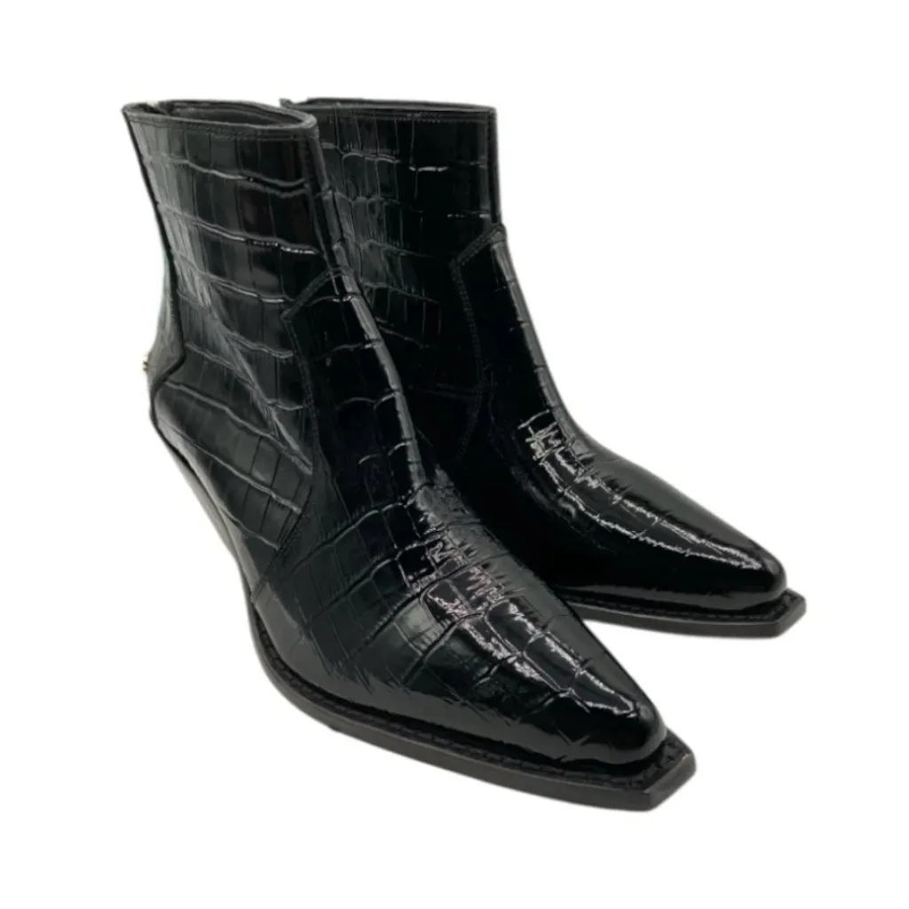 New Anine Bing Tania Black Croc Embossed Leather Ankle Boots Size 39 US 9 - Image 3