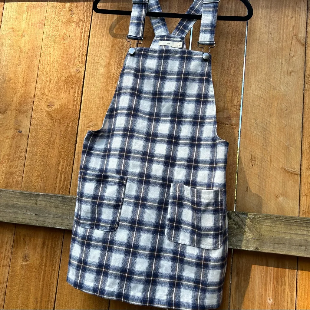 Cindy Plaid Shift Dress size small fall autumn blue overalls size‎ small - Image 4