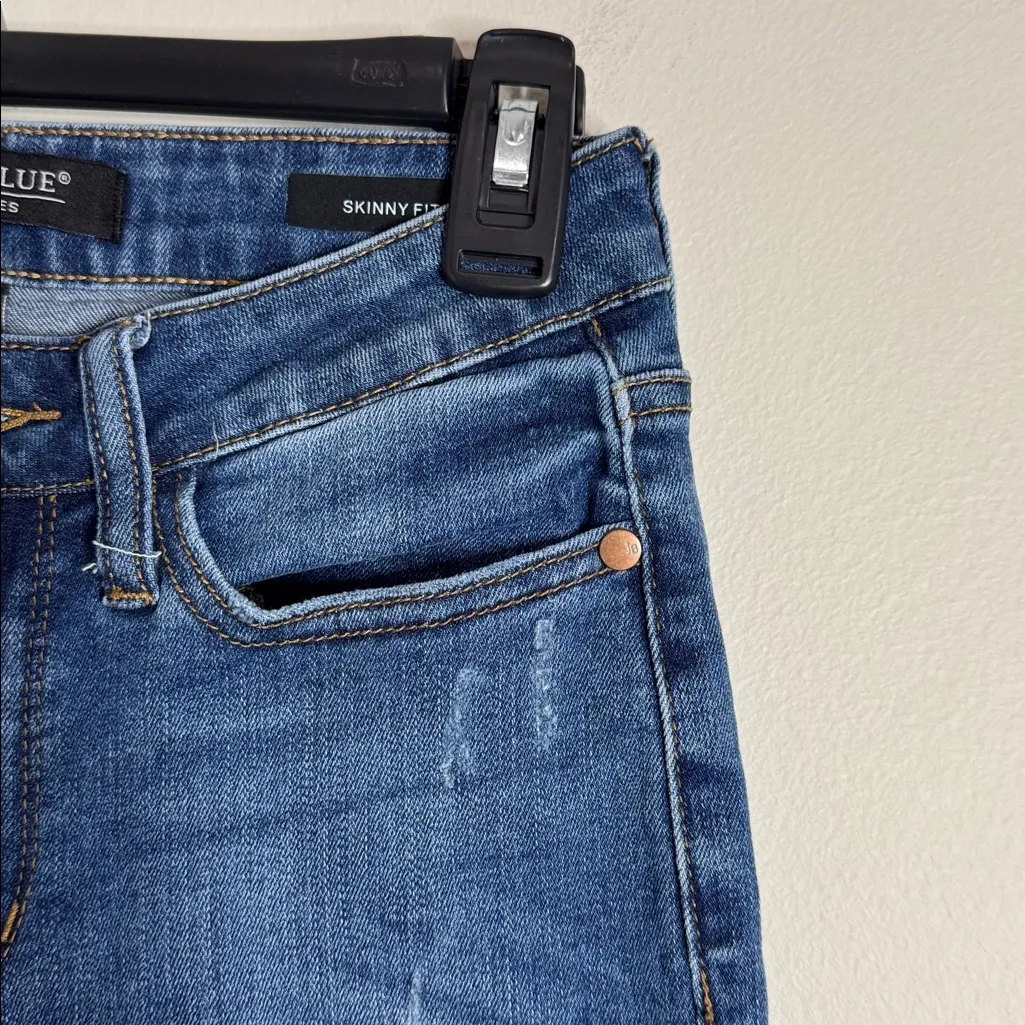 Judy Blue Distressed Buffalo Plaid Patch Blue Skinny Fit Jeans 0/24 - Image 8