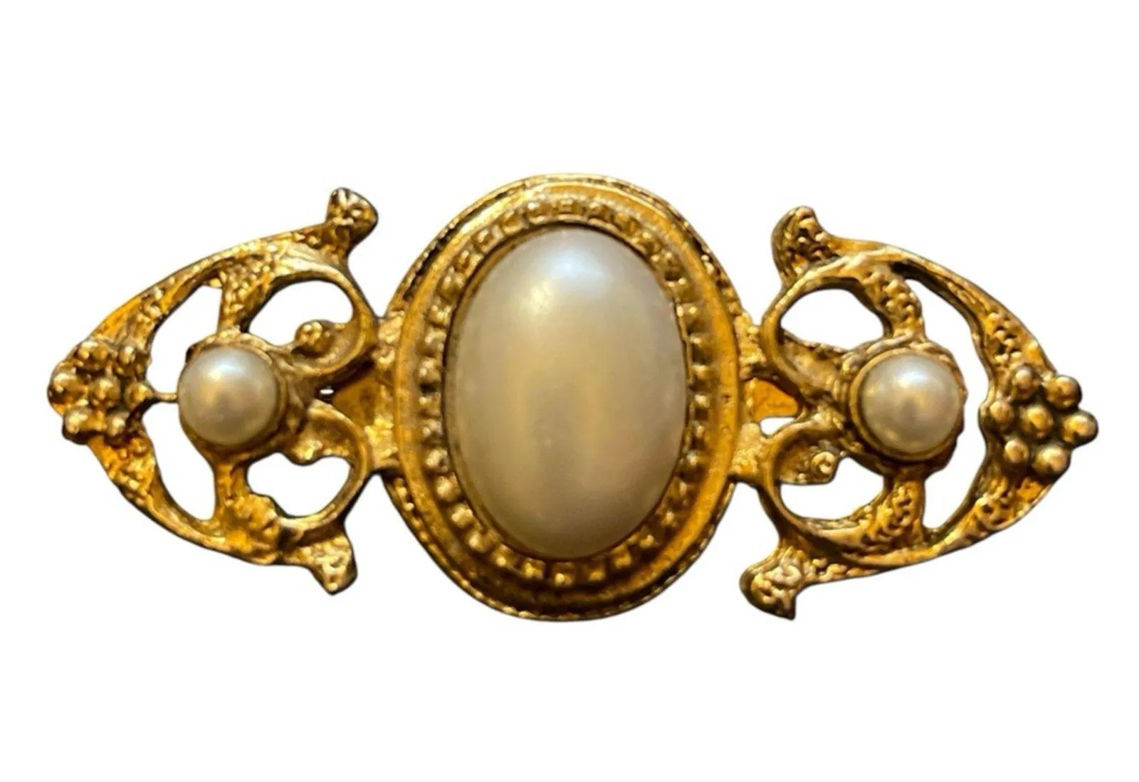 Faux Pearl Collar Lapel Shawl Brooch Pin Gold Tone Victorian Style Jewelry - Image 2