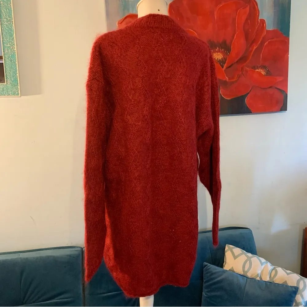 Esprit Vintage  Wool Mohair Ivory Cable-Knitted Sweater L Large Red - Image 5