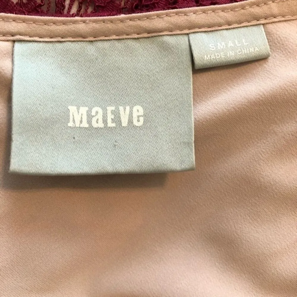 Anthro Maeve Lace Peplum Dress Wine Bordeaux Small - Image 7