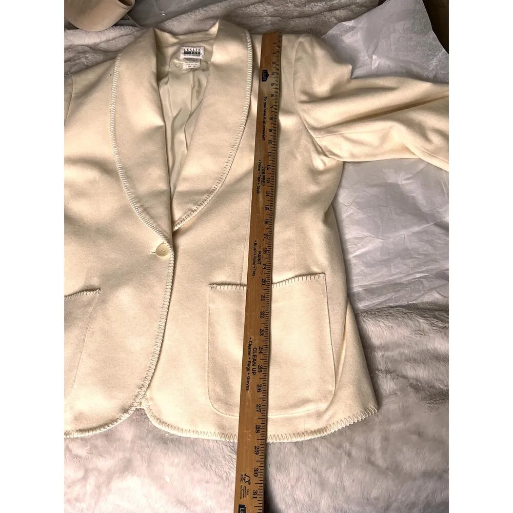 VTG Leslie Fay women's blazer size 18 cream Merino wool lined, Business casual - Image 5