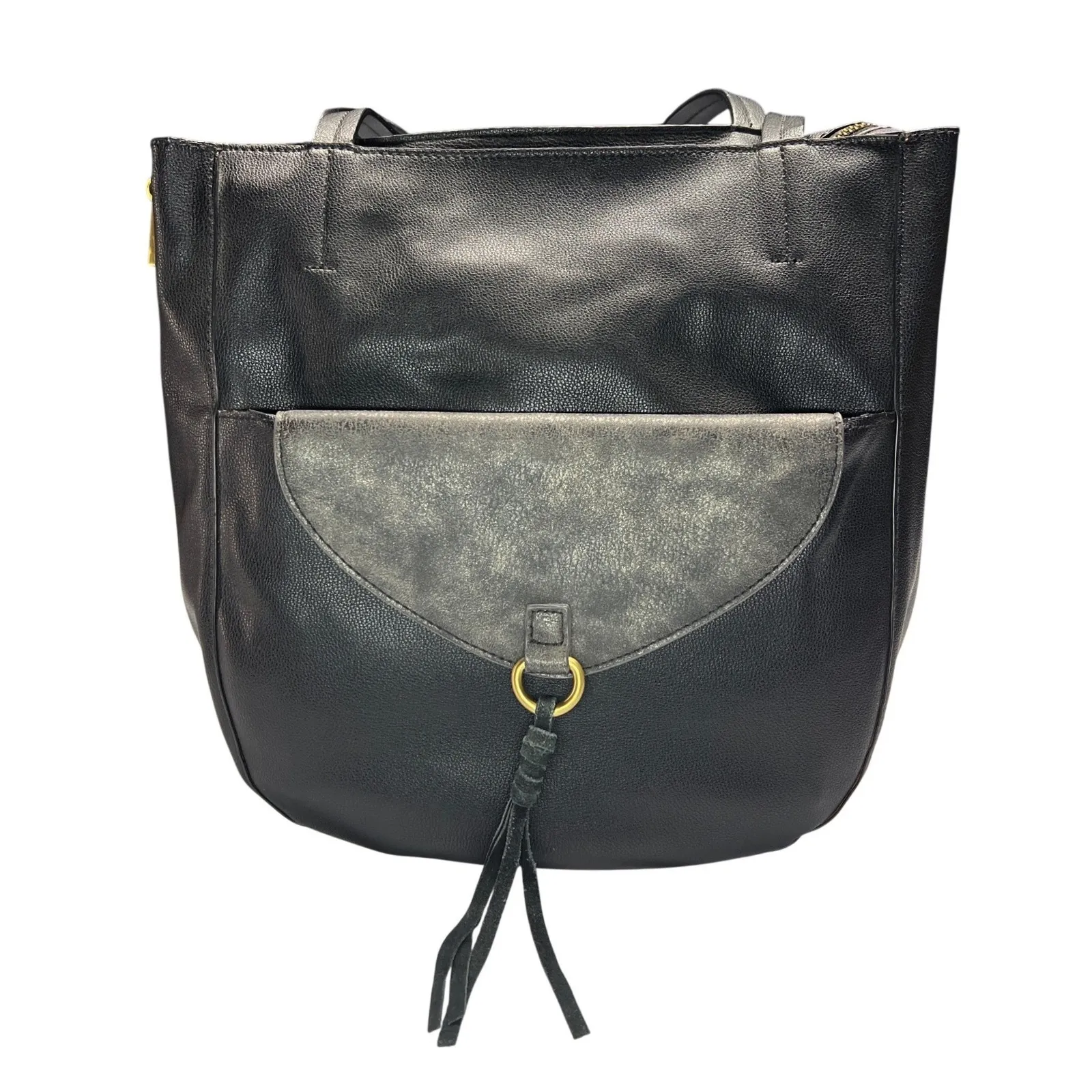 Anthropologie Viola Convertible Tote Clutch Bag Vegan Leather Black Gray EUC - Image 2