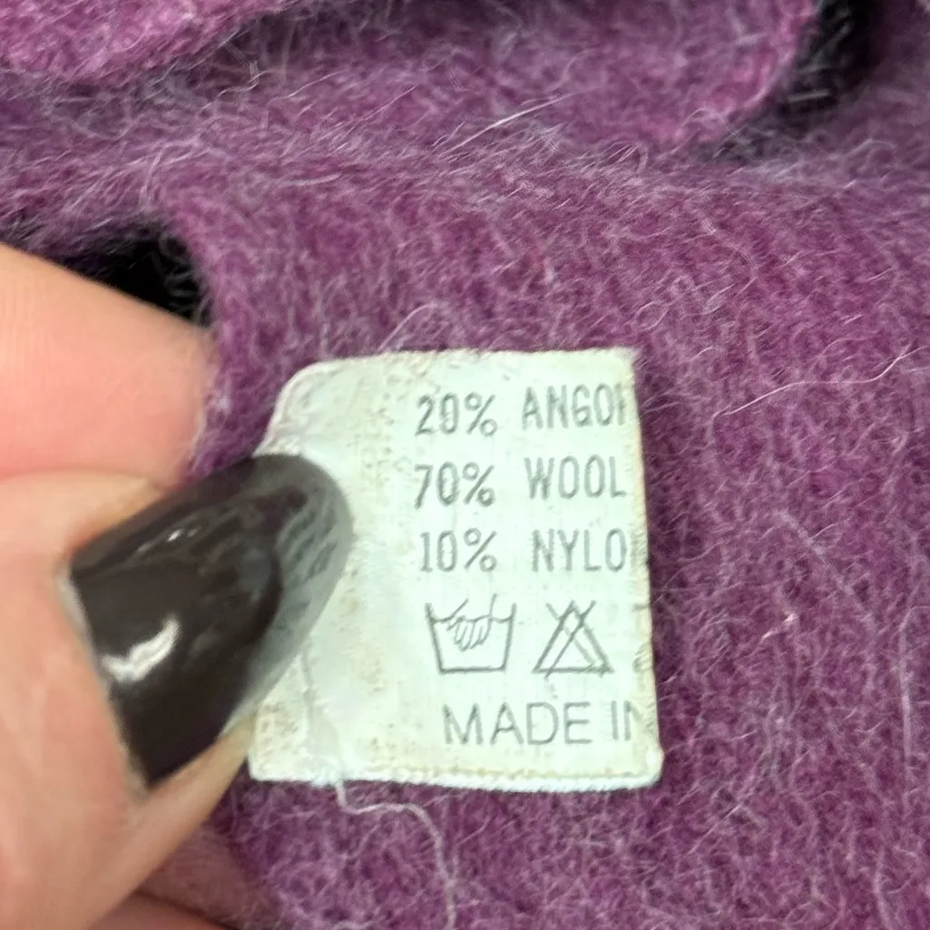 Vintage Purple Angora Wool Blend Scarf Solid Long Winter Wrap 60x10" - Image 6