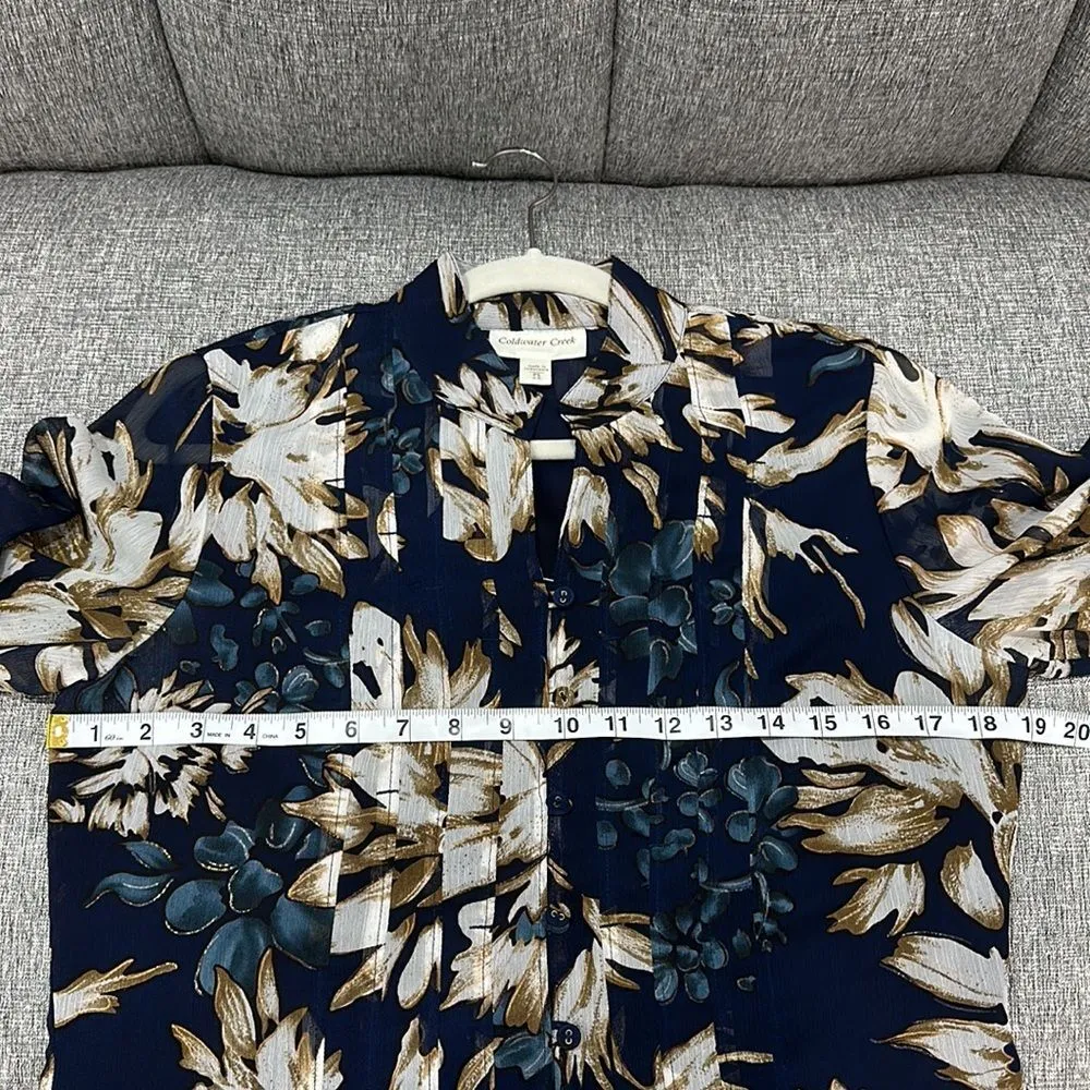 Pleated Blouse Floral Print Short Sleeve Sz PS - Image 11