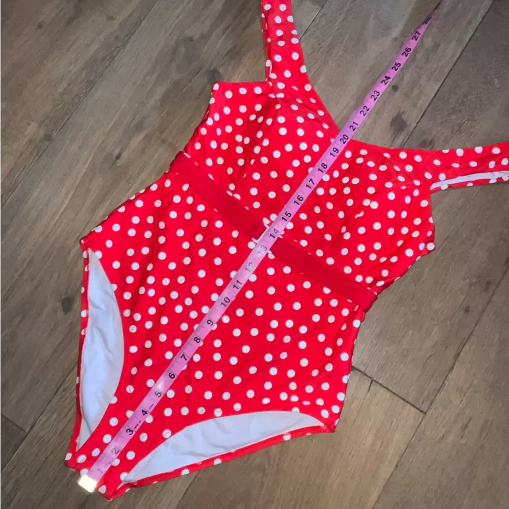 Cupshe NWT Red Polka Dot Belted One-Piece Swimsuit Retro Pinup M - Image 7