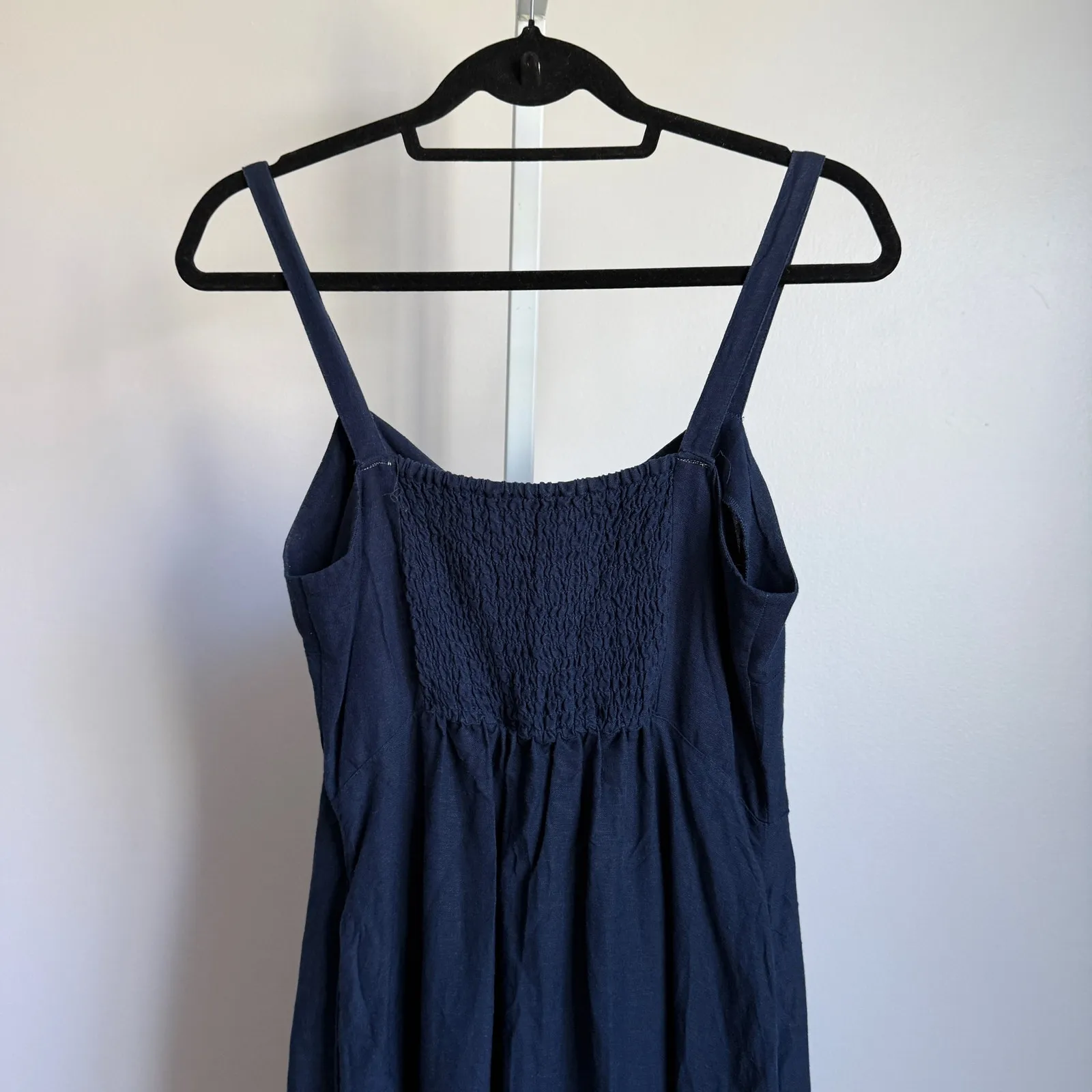 Lucky Brand sz‎ S Navy Cotton Midi Dress Button Front Pockets Straps Casual - Image 6
