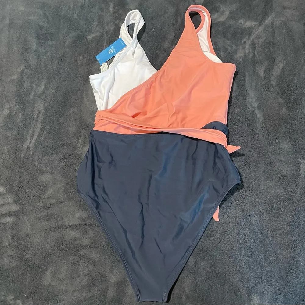 Cupshe wrap color block tie side one piece swimsuit SZ:M - Image 5