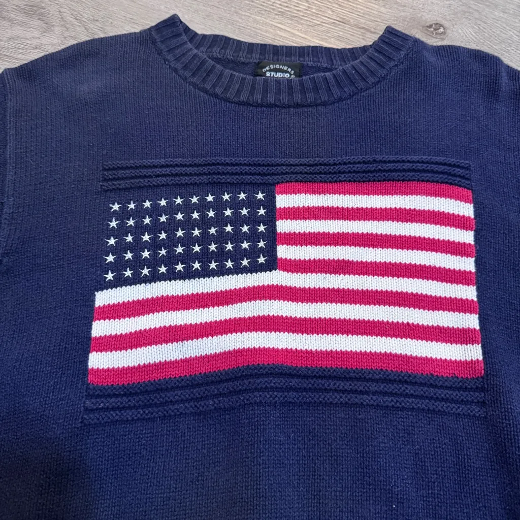 Designers Studio Originals American Flag Navy Sweater Patriotic Fourth of July Blue Size XL - Image 2