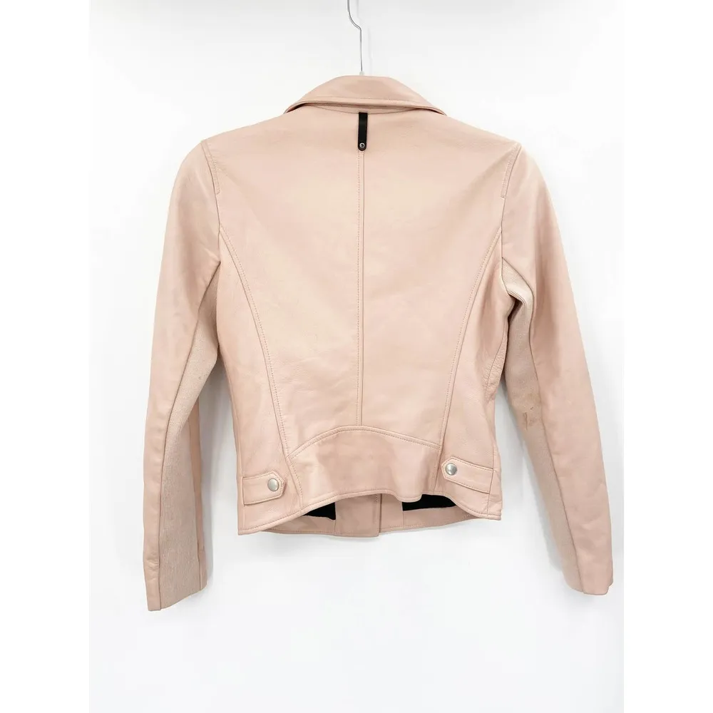 Mackage Sandy Pink Genuine Leather Asymmetric Zip Moto Jacket Size Small - Image 73