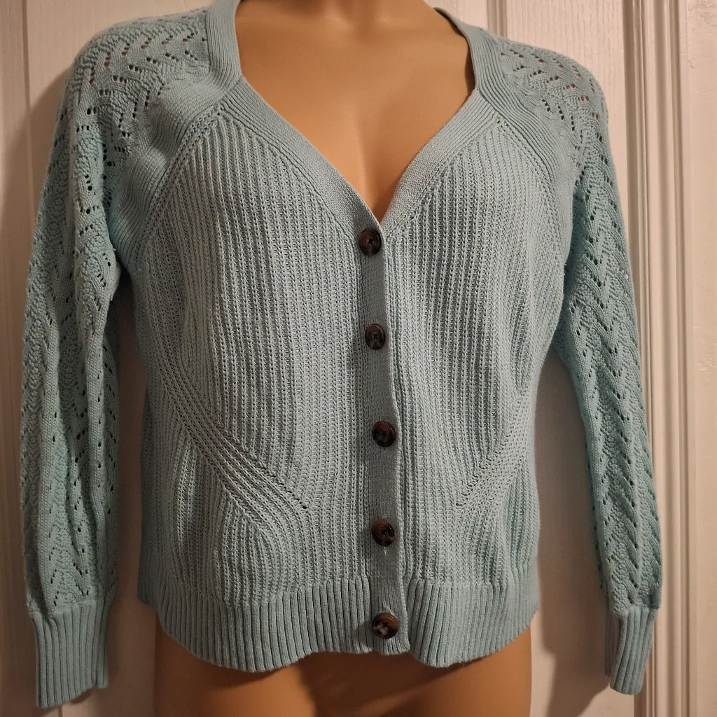 Torrid Sz 00 Women's Light Blue Button-Up Sweater - Image 6