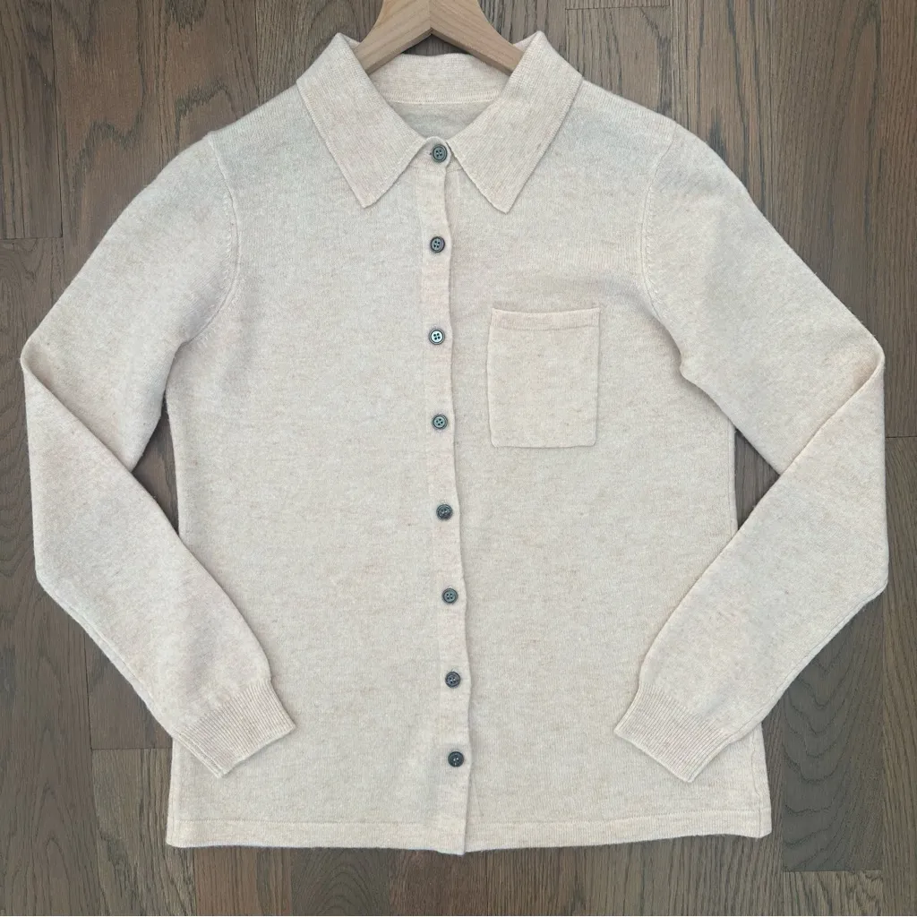 Brochu Walker 100% Wool Button Front Collared Cardigan Sweater Pale Pink Small - Image 5