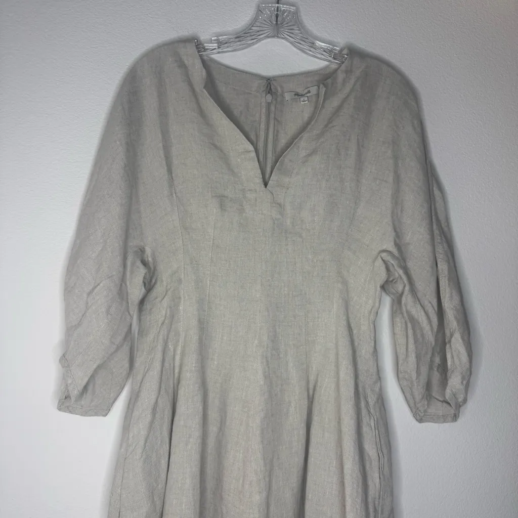 Madewell Splitneck Mini Dress in 100% Linen Size: 2, NWT - Image 4