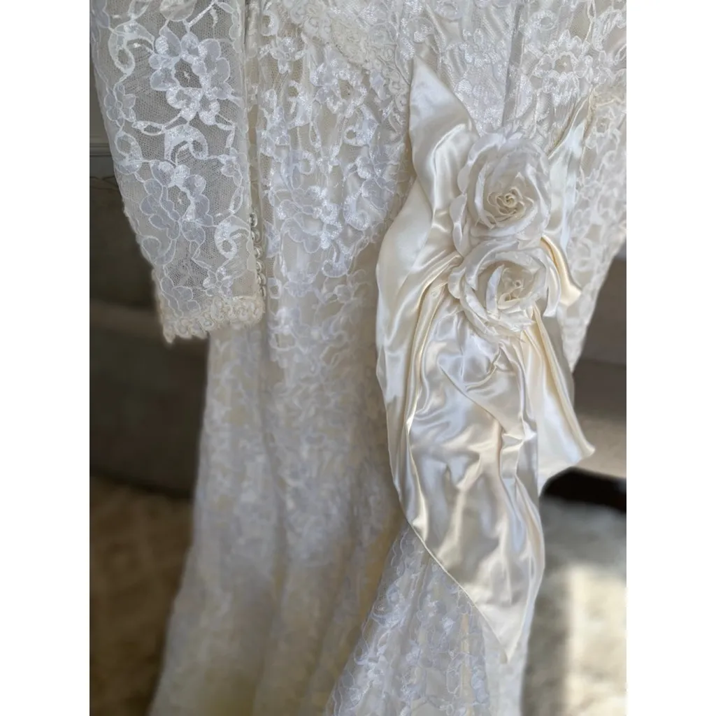 Vintage Romantic Lace Overlay Long Sleeve Wedding Dress Clean Girl Castle Bride White - Image 9