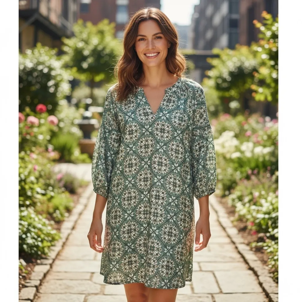 LOFT Outlet Women's XL Green Floral Print 3/4 Sleeve V - Image 2