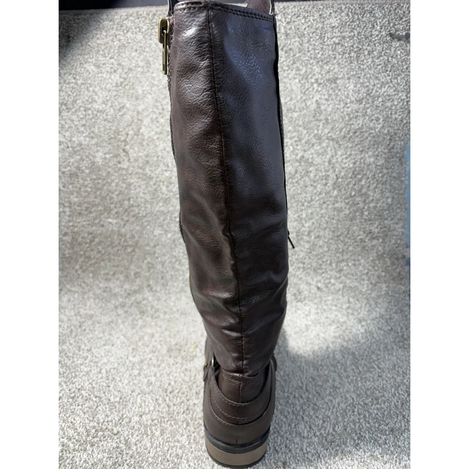 Rampage Idella Women's 10 M Brown Riding Boots Side, Zip Low Heel Knee-High - Image 6