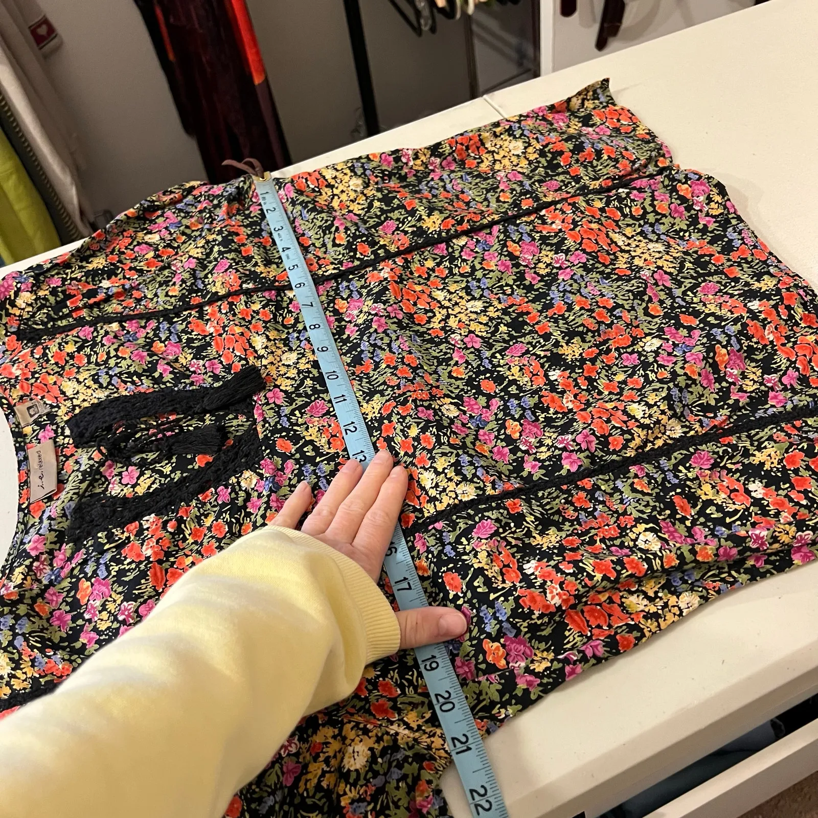 90s Black Moody Floral Print Cotton Crochet Indie Blouse Size 14 India Made Size L - Image 12